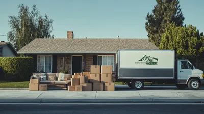 A Mount Si Movers truck loaded outside a house